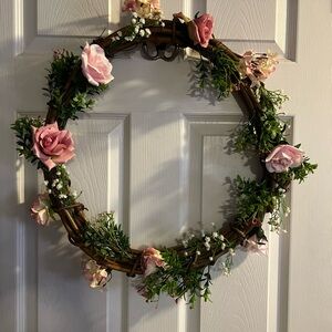 Floral Wreath with Pink Roses and Greenery
